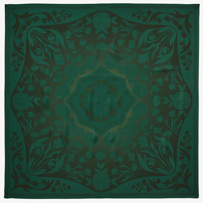Lancashire Rose Silk Scarf Emerald Pure Silk