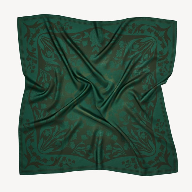 Lancashire Rose Silk Scarf Emerald Pure Silk