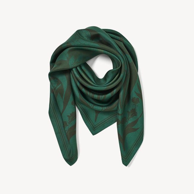 Lancashire Rose Silk Scarf Emerald Pure Silk
