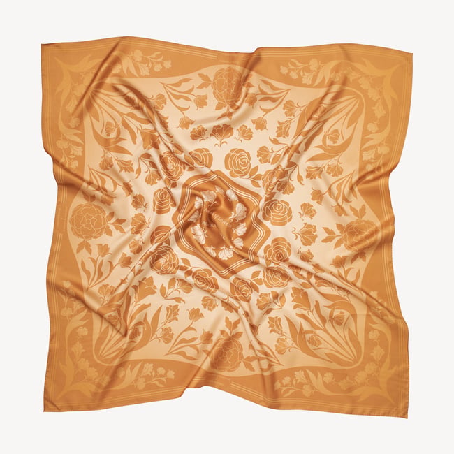 Lancashire Rose Silk Scarf Gold Pure Silk