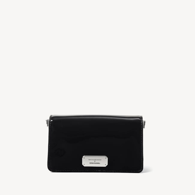 Sophie Clutch Black Patent with Silver Rose Embellishments