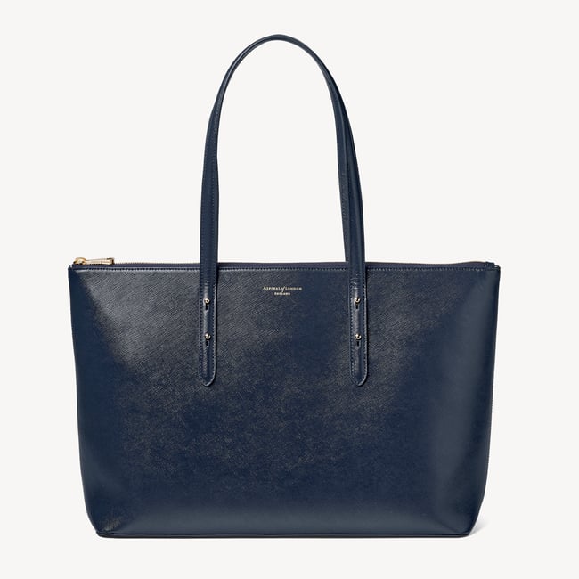 Regent Zipped Tote  Navy Saffiano