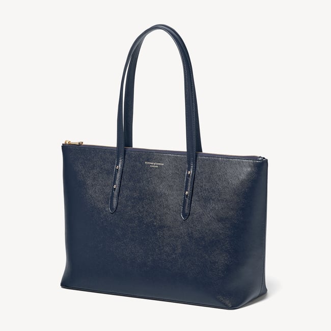 Regent Zipped Tote  Navy Saffiano