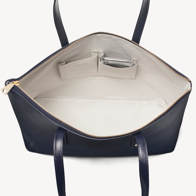 Regent Zipped Tote  Navy Saffiano