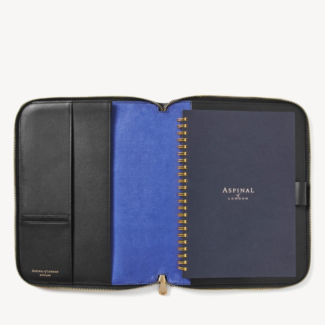A5 Compact Organiser Padfolio Black Soft Saffiano