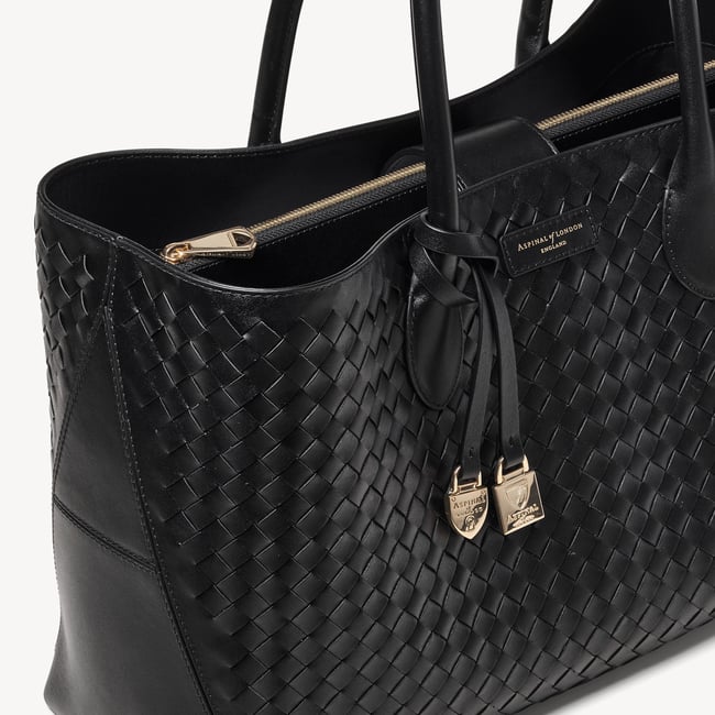 London Tote Black Woven Leather
