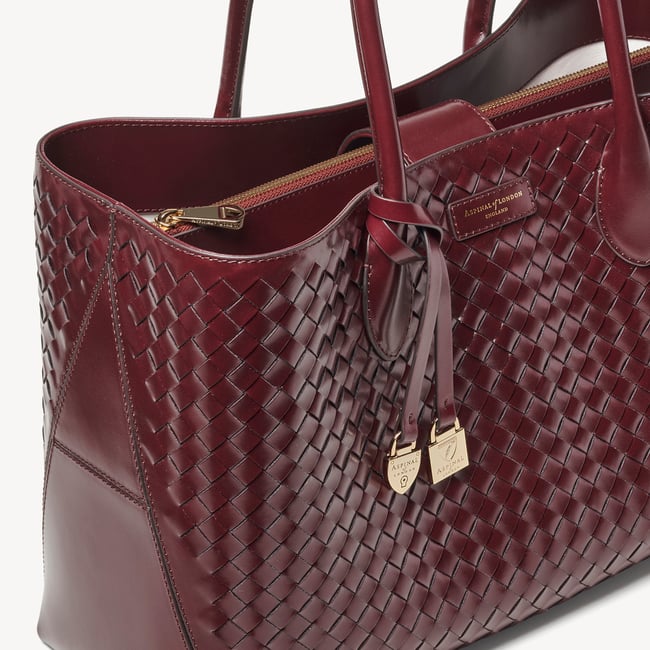London Tote Merlot Woven Leather
