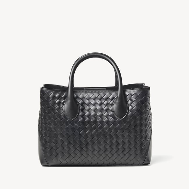 Midi London Tote Black Woven Leather