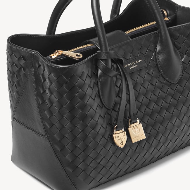 Midi London Tote Black Woven Leather