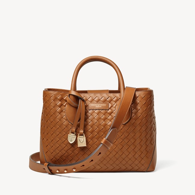 Midi London Tote Tan Woven Leather