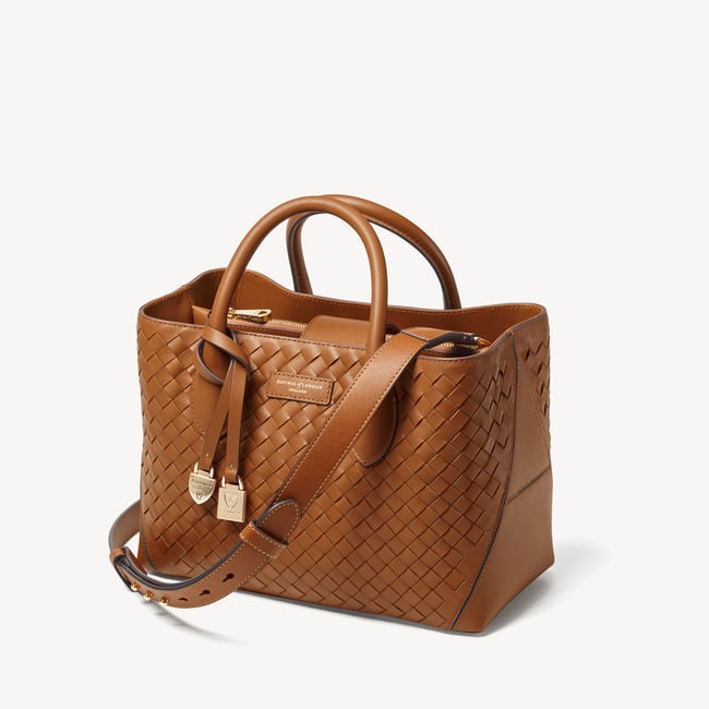 Midi London Tote Tan Woven Leather
