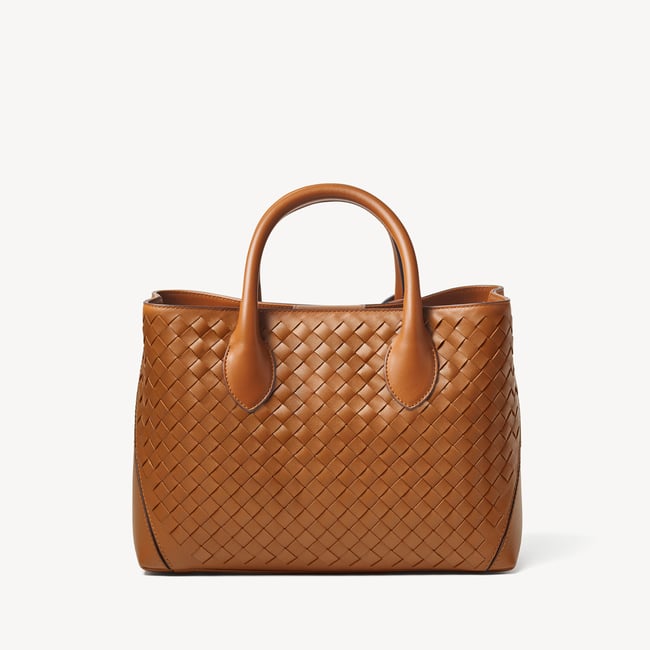 Midi London Tote Tan Woven Leather