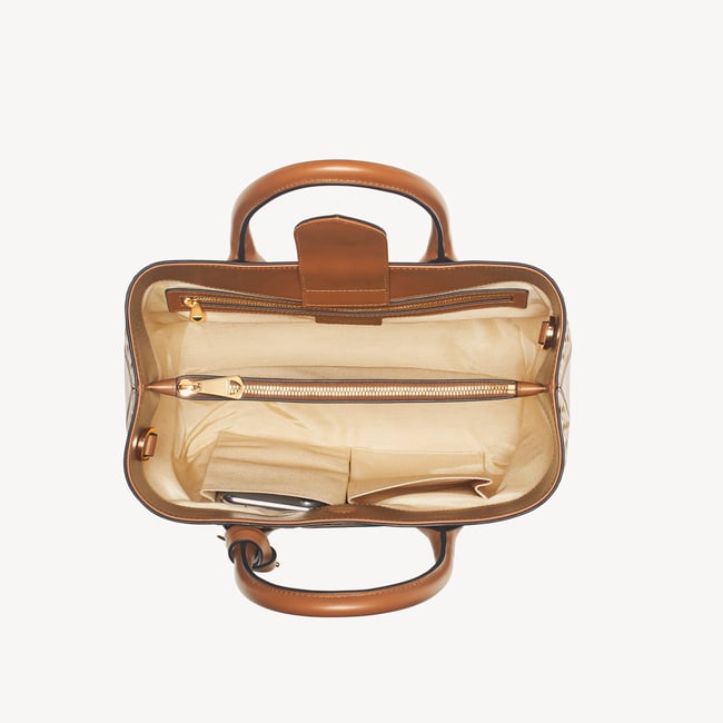 Midi London Tote Tan Woven Leather