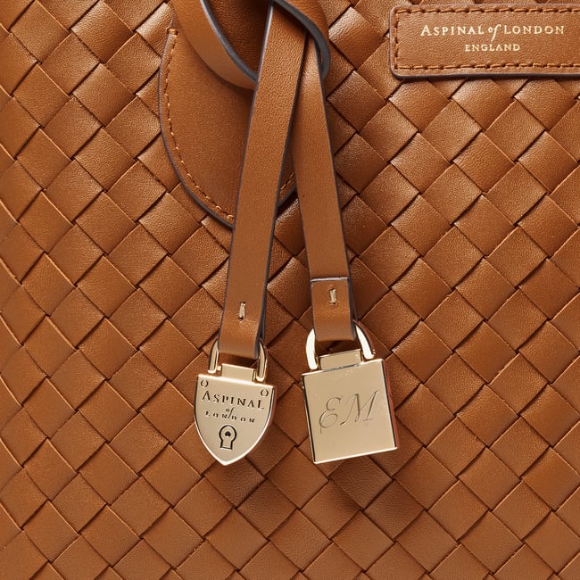 Midi London Tote Tan Woven Leather