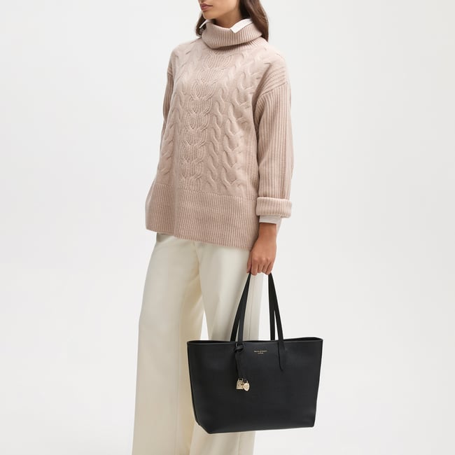 Zipped East West Tote with Shield Charm Black Pebble
