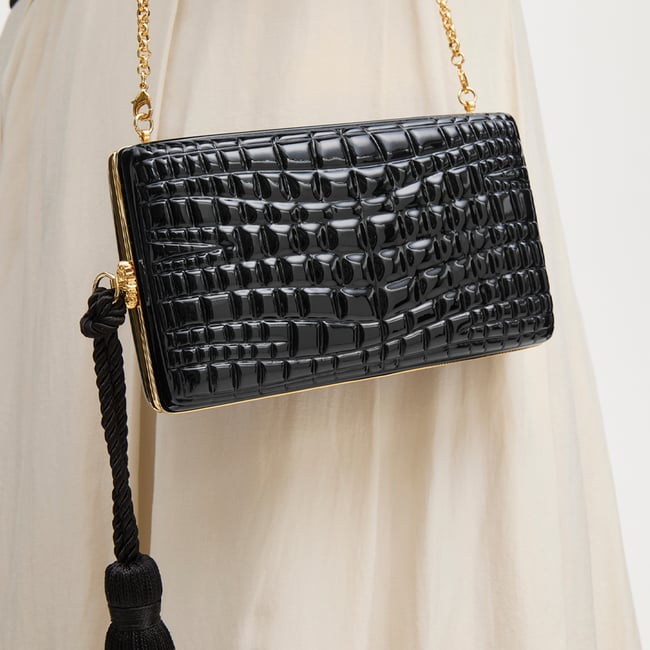 Florence Clutch Black Patent Resin Croc