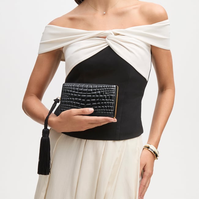 Florence Clutch Black Patent Resin Croc