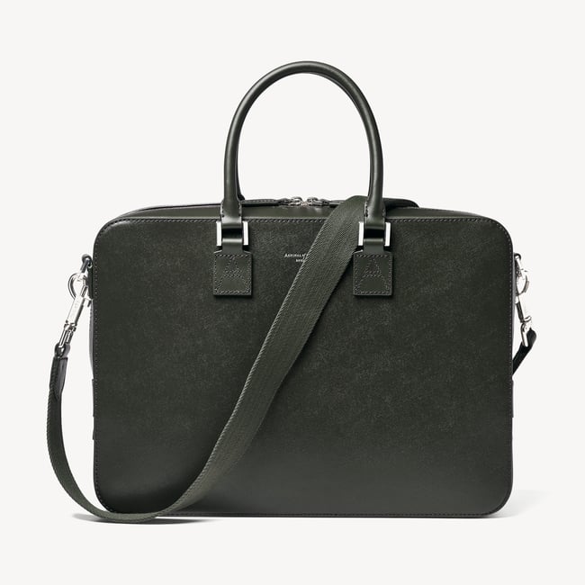 Mount Street Laptop Briefcase Forest Green Saffiano