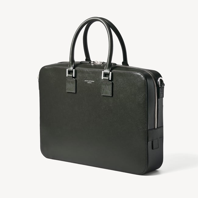 Mount Street Laptop Briefcase Forest Green Saffiano