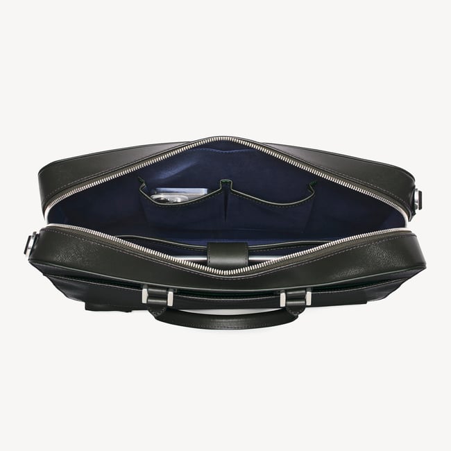 Mount Street Laptop Briefcase Forest Green Saffiano