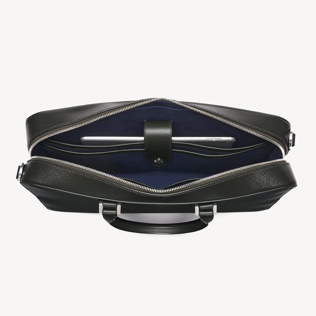 Mount Street Laptop Briefcase Forest Green Saffiano