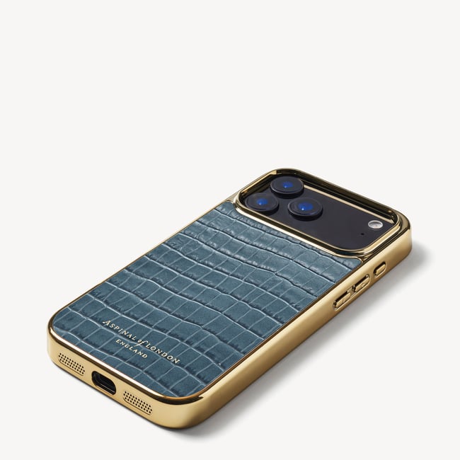 iPhone 17 Pro Max Case Deep Shine Peacock Blue Small Croc
