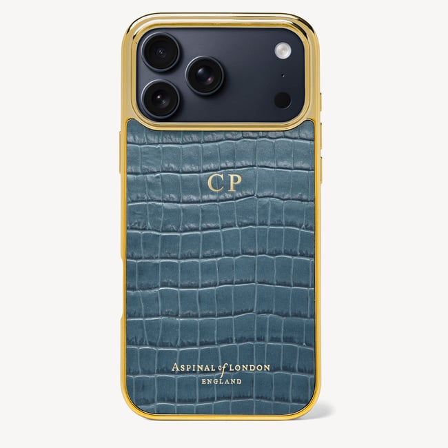 iPhone 17 Pro Max Case Deep Shine Peacock Blue Small Croc