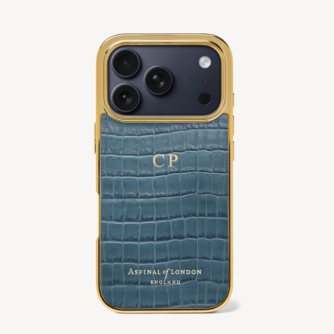 iPhone 17 Pro Case Deep Shine Peacock Blue Small Croc