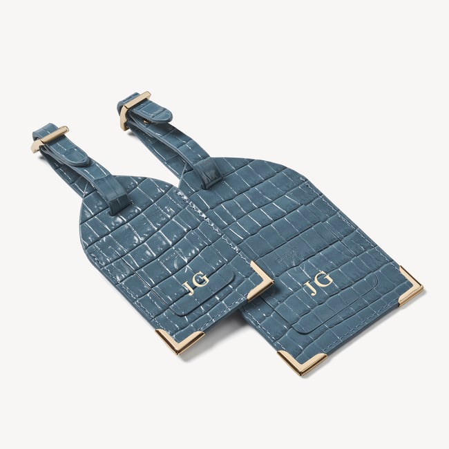 Set of 2 Luggage Tags Deep Shine Peacock Blue Small Croc