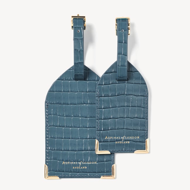 Set of 2 Luggage Tags Deep Shine Peacock Blue Small Croc