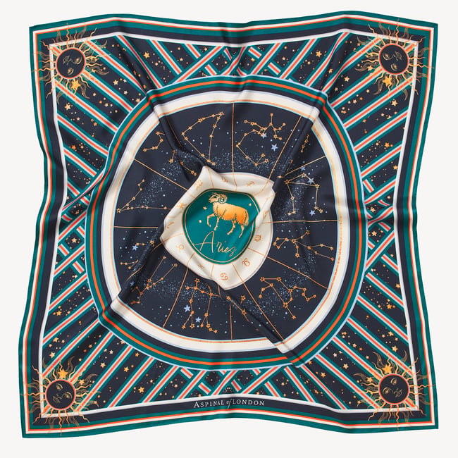 Aries Zodiac Silk Scarf Navy Pure Silk