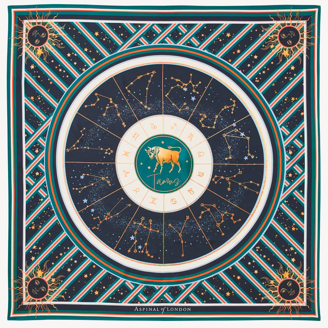 Taurus Zodiac Silk Scarf Navy Pure Silk