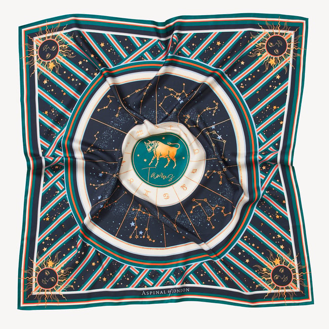Taurus Zodiac Silk Scarf Navy Pure Silk