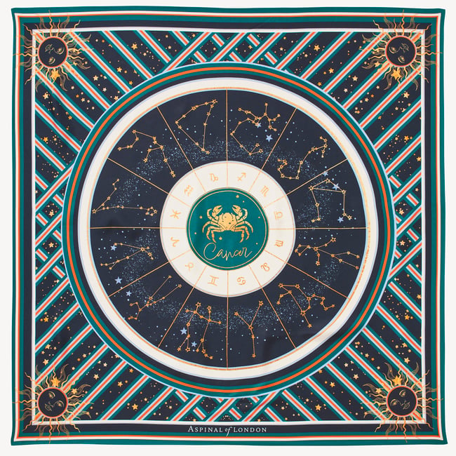 Cancer Zodiac Silk Scarf Navy Pure Silk