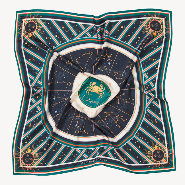 Cancer Zodiac Silk Scarf Navy Pure Silk