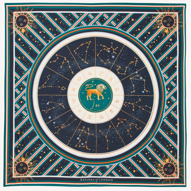 Leo Zodiac Silk Scarf Navy Pure Silk