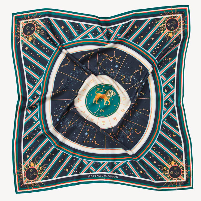 Leo Zodiac Silk Scarf Navy Pure Silk