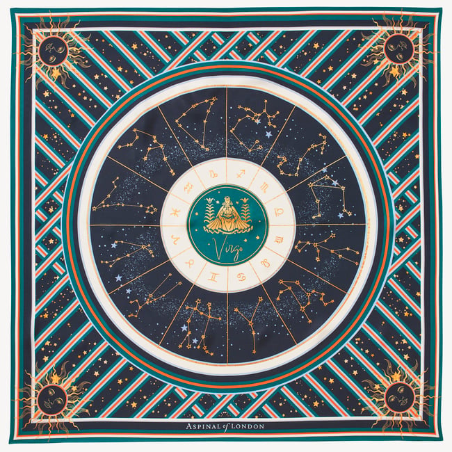 Virgo Zodiac Silk Scarf Navy Pure Silk