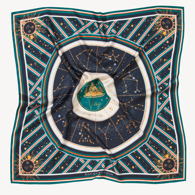 Virgo Zodiac Silk Scarf Navy Pure Silk