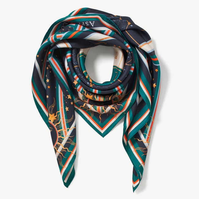 Virgo Zodiac Silk Scarf Navy Pure Silk