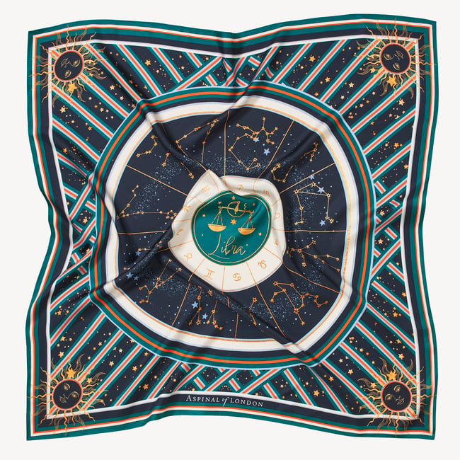 Libra Zodiac Silk Scarf Navy Pure Silk