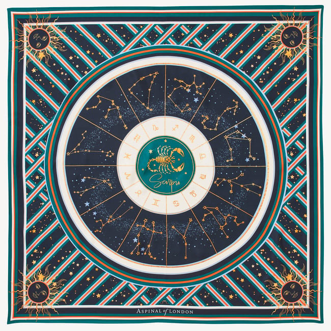 Scorpio Zodiac Silk Scarf Navy Pure Silk