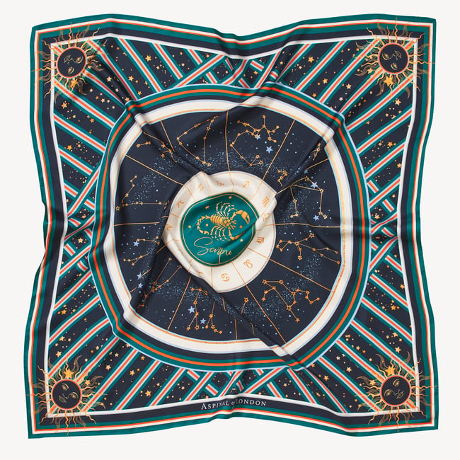 Scorpio Zodiac Silk Scarf Navy Pure Silk