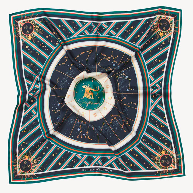 Sagittarius Zodiac Silk Scarf Navy Pure Silk
