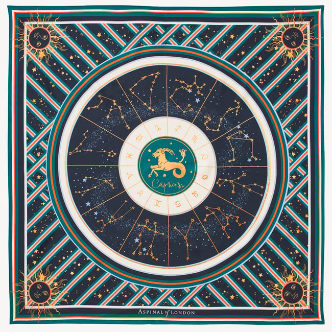 Capricorn Zodiac Silk Scarf Navy Pure Silk