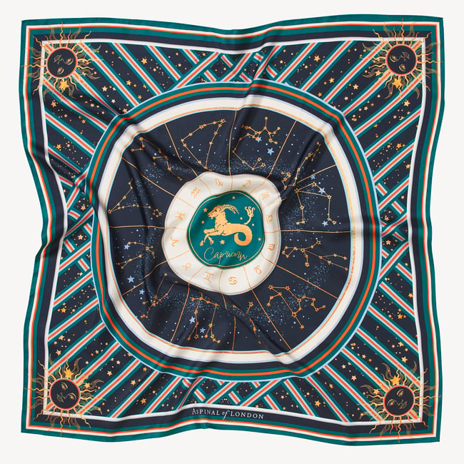 Capricorn Zodiac Silk Scarf Navy Pure Silk