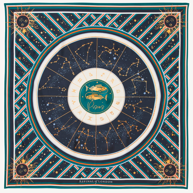 Pisces Zodiac Silk Scarf Navy Pure Silk