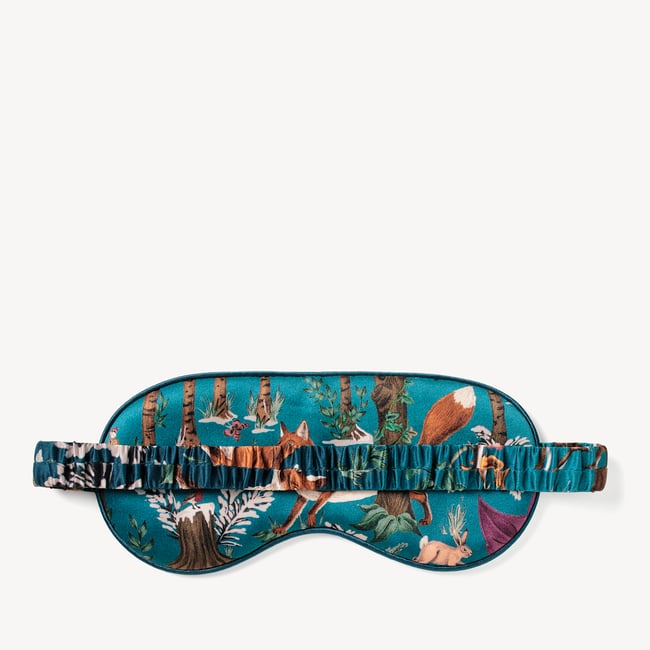 Silk Eye Mask Set Peacock Blue Woodland Pure Silk