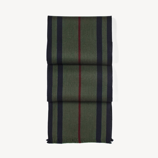 Striped Merino Wool Scarf Evergreen, Merlot & Navy Merino Wool