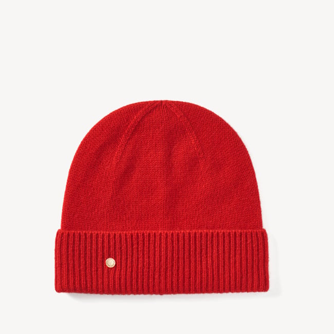 Pure Cashmere Beanie Hat Ruby Red Cashmere